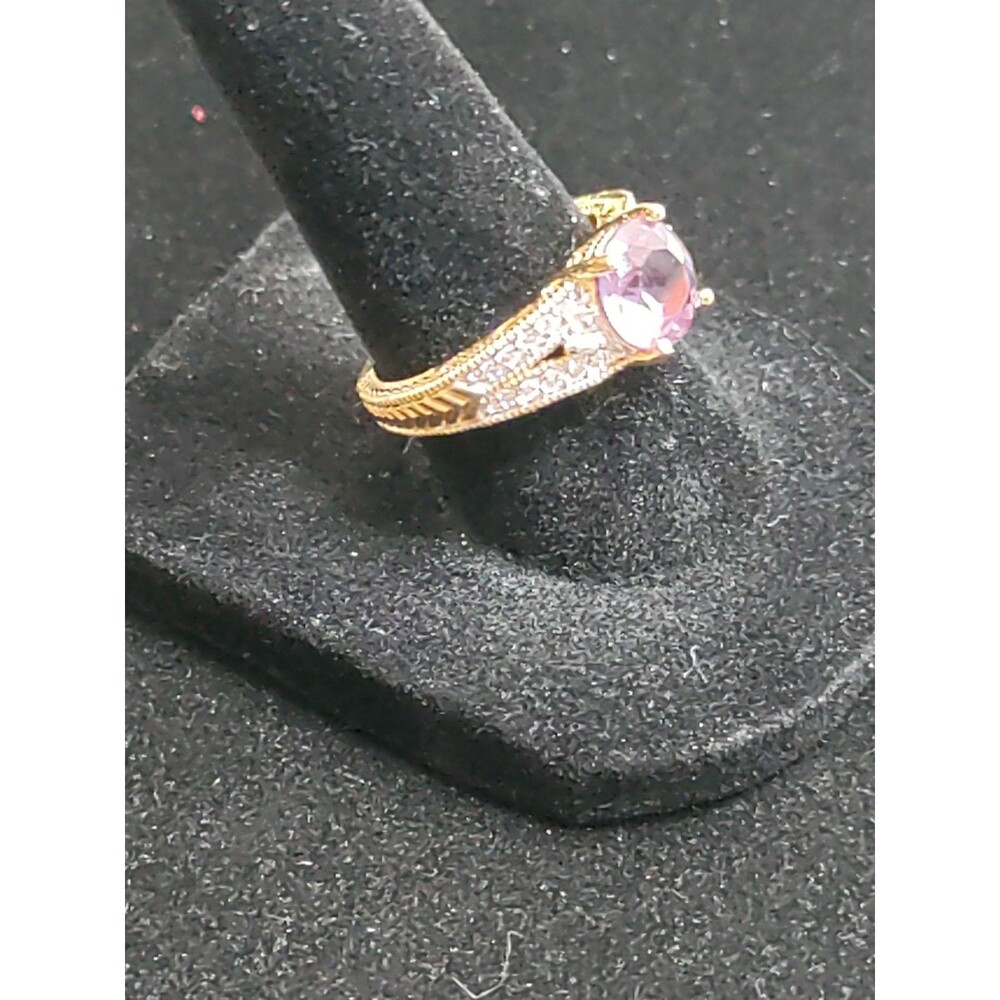 925 Imperial Topaz & Lab Created Pav'e Diamond Ring 7.25 3.73 G - Picture 2 of 4
